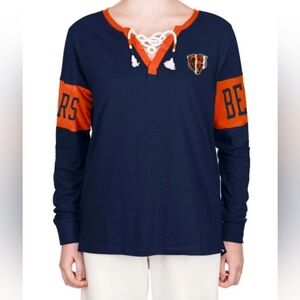 NFL TEAM APPAREL CHICAGO BEARS LACE-UP NOTCH NECK LONG SLEEVE T-SHIRT. SZ 1X.